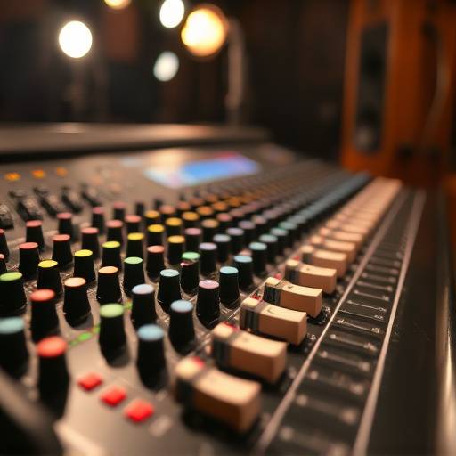 Console de mixagem com diversos knobs e faders