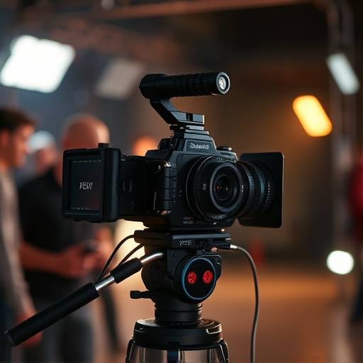 Câmera de vídeo profissional filmando uma cena