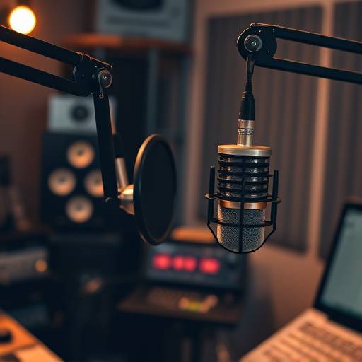 Foto de uma gravaäão de voz para um comercial de rádio.