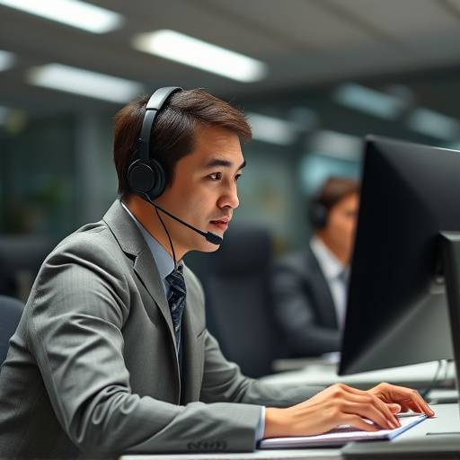 Imagem de um vídeo de treinamento para funcionários de uma empresa de call center.