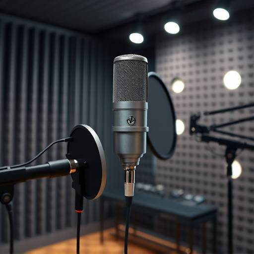 Microfone Neumann U87 em um estüdio de gravaäão com tratamento acüstico